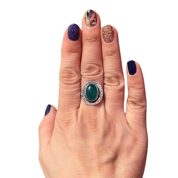 NEW Silver Plated Green Onyx Ring Size 8.5 - Picture 4 of 4